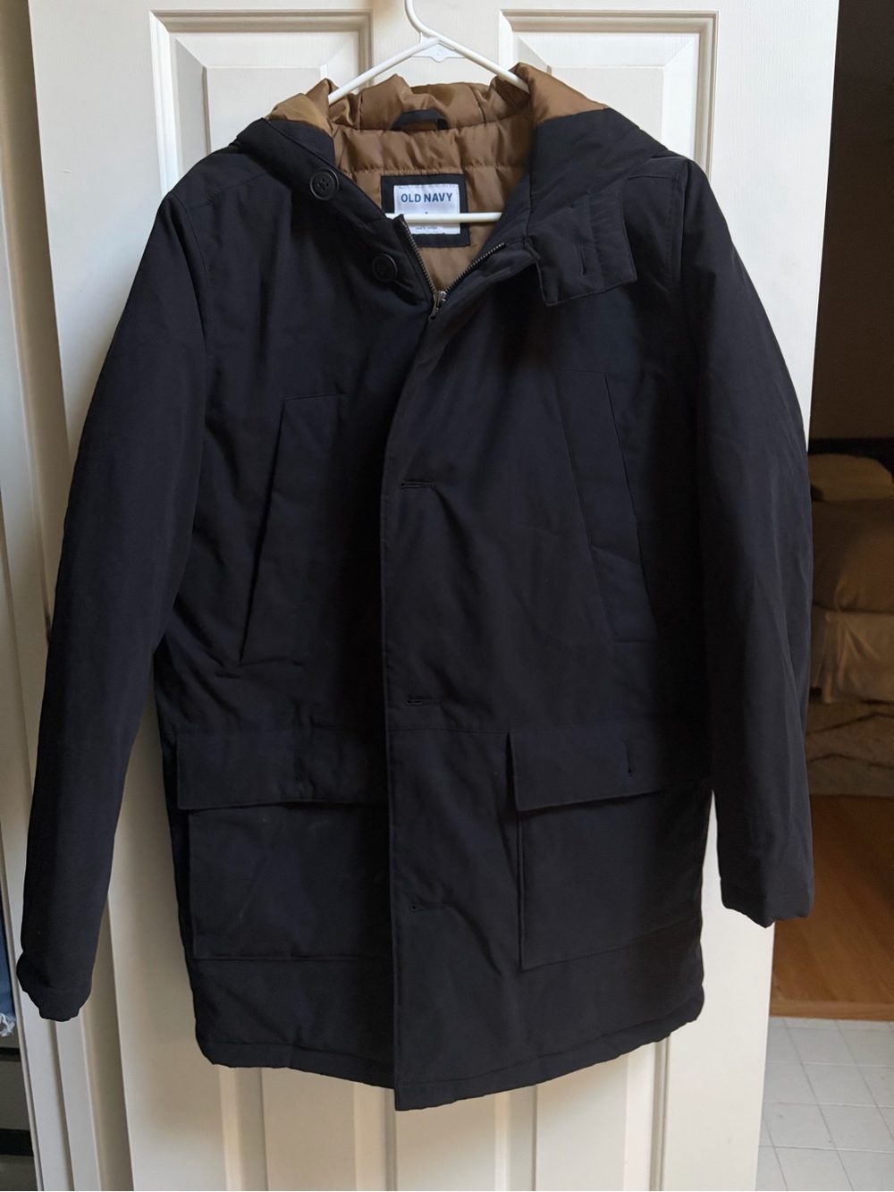 Old Navy  Black Hooded Parka with Tan Lining